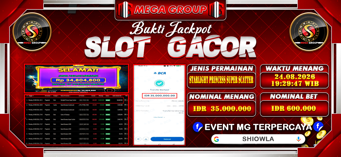 Bukti JP situs Shiowla hari Senin, 24 Agustus 2026