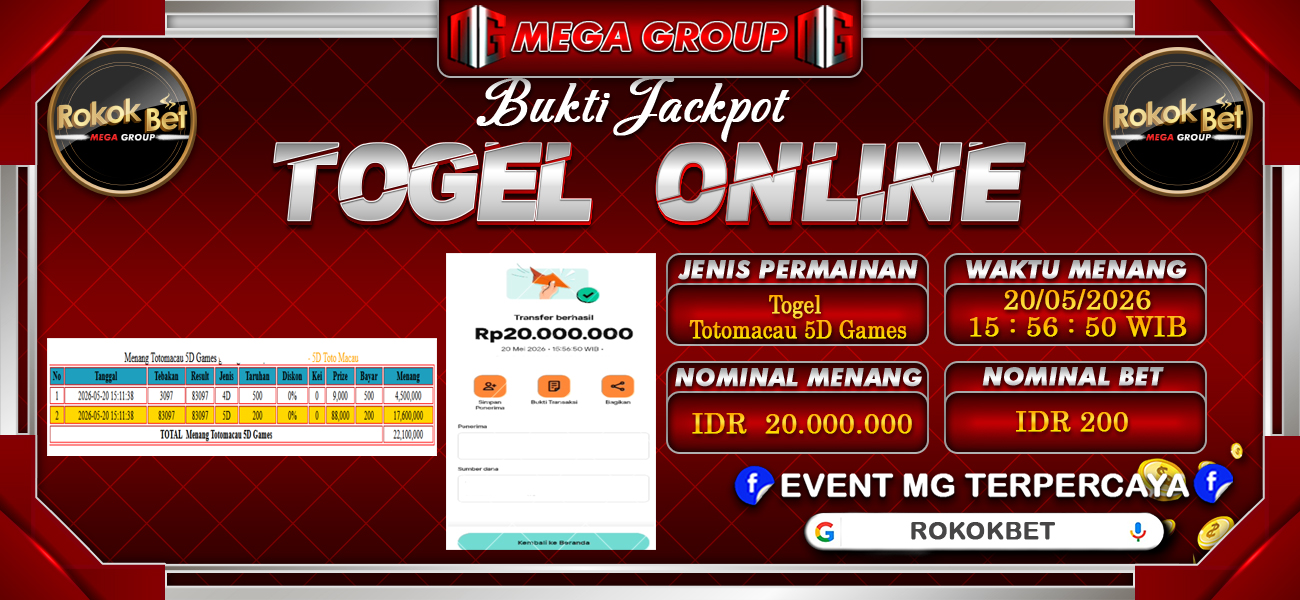 Bukti JP situs Rokokbet hari Rabu, 20 Mei 2026