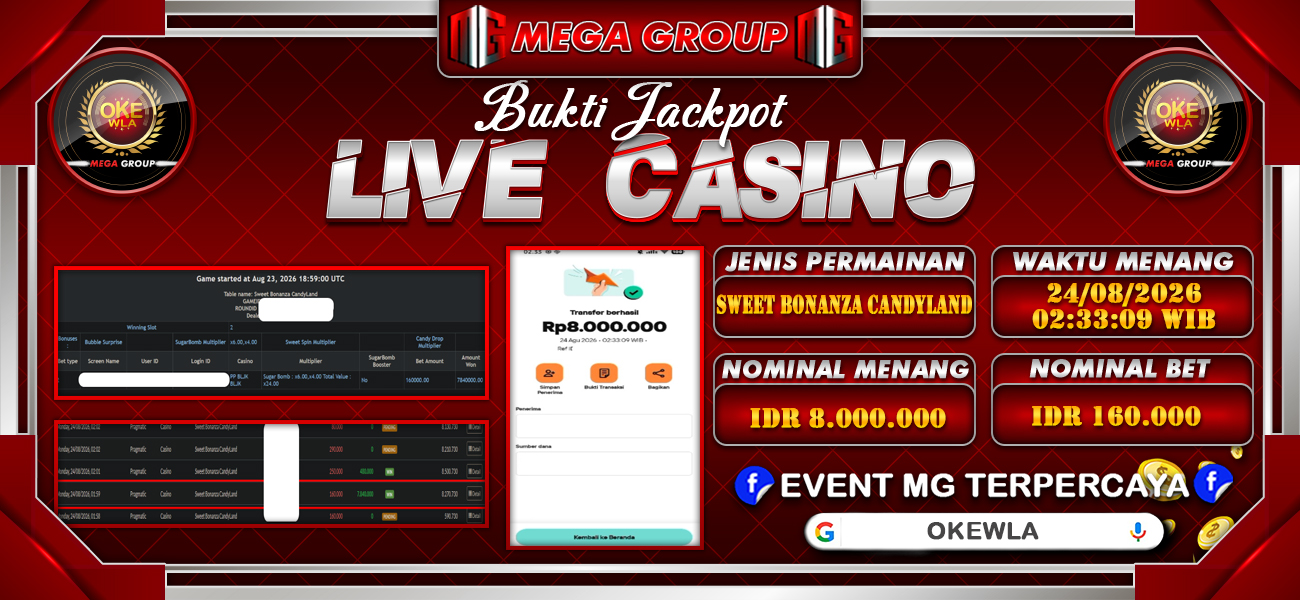 Bukti JP situs Okewla hari Senin, 24 Agustus 2026