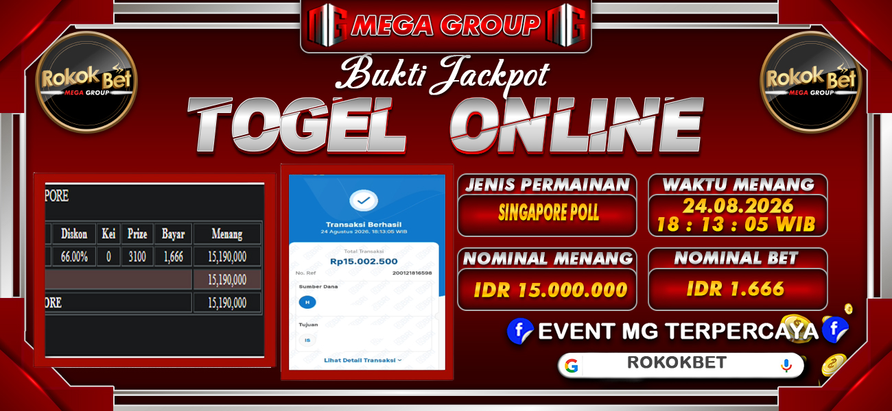 Bukti JP situs Rokokbet hari Senin, 24 Agustus 2026