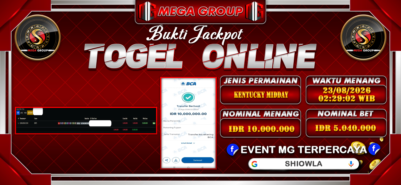 Bukti JP situs Shiowla hari Minggu, 23 Agustus 2026