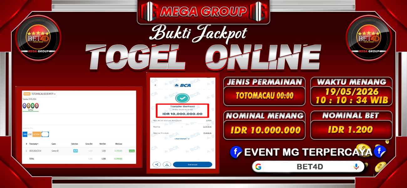 Bukti JP situs Bet4D hari Selasa, 19 Mei 2026