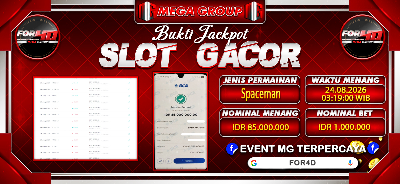 Bukti JP situs For4D hari Senin, 24 Agustus 2026
