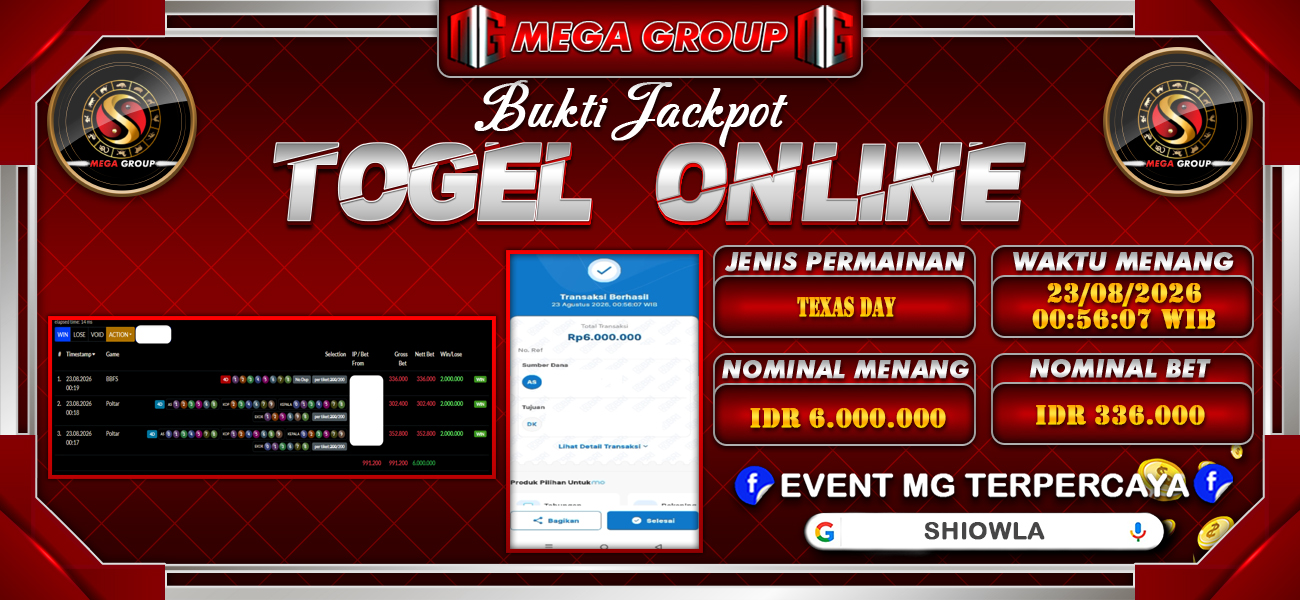 Bukti JP situs Shiowla hari Minggu, 23 Agustus 2026