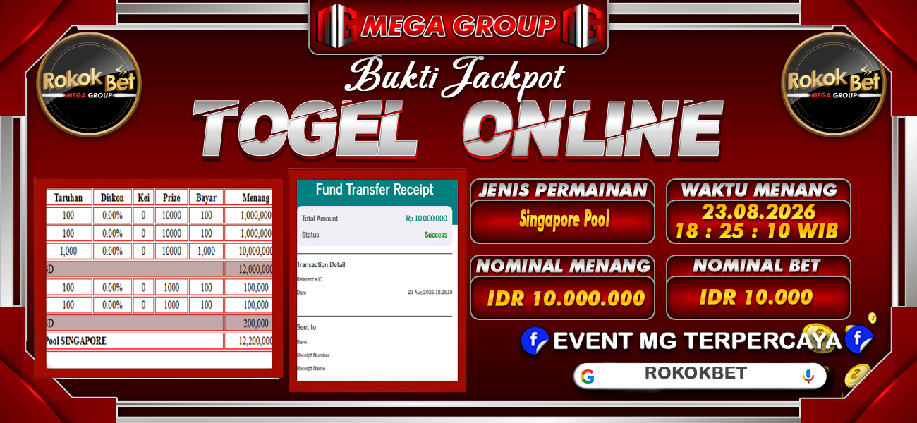 Bukti JP situs Rokokbet hari Minggu, 23 Agustus 2026