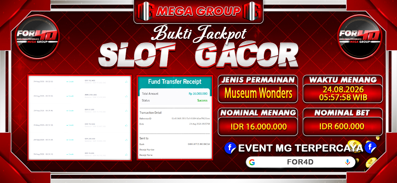 Bukti JP situs For4D hari Senin, 24 Agustus 2026