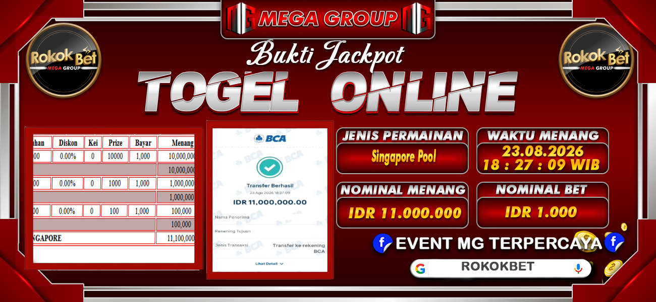 Bukti JP situs Rokokbet hari Minggu, 23 Agustus 2026