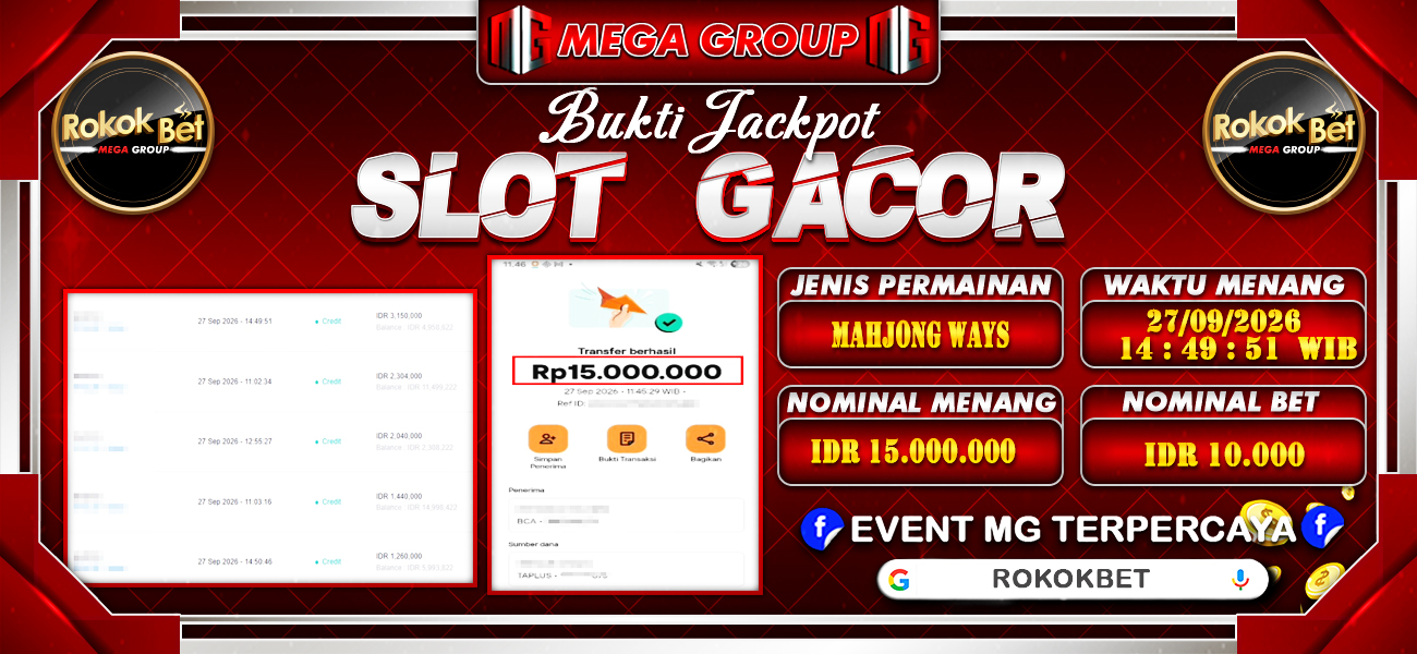 Bukti JP situs Rokokbet hari Minggu, 27 September 2026